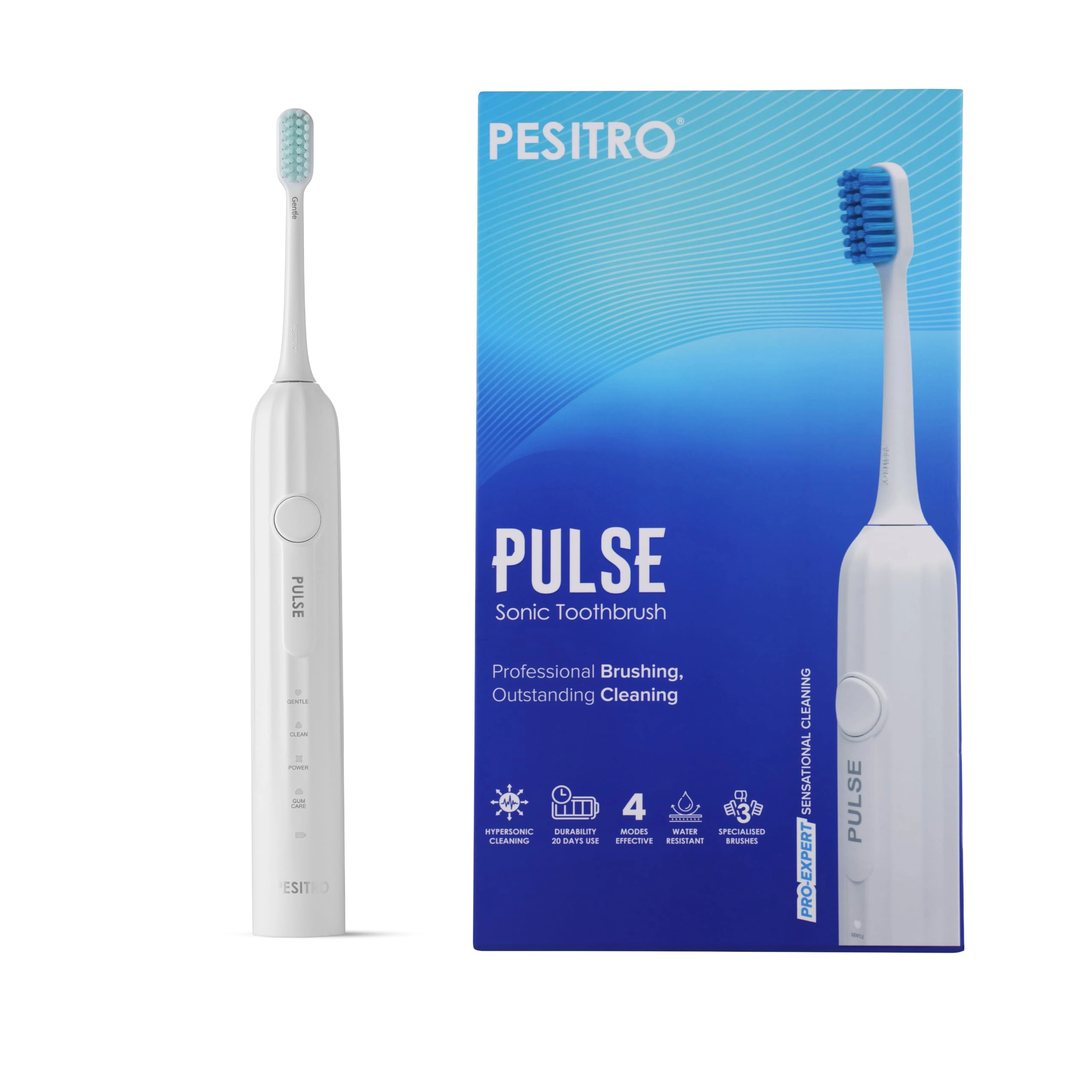 Pesitro Pulse Sonic - 4 Smart Brushing Modes 44,000–60,000 Vibrations/Min USB-C Rechargeable