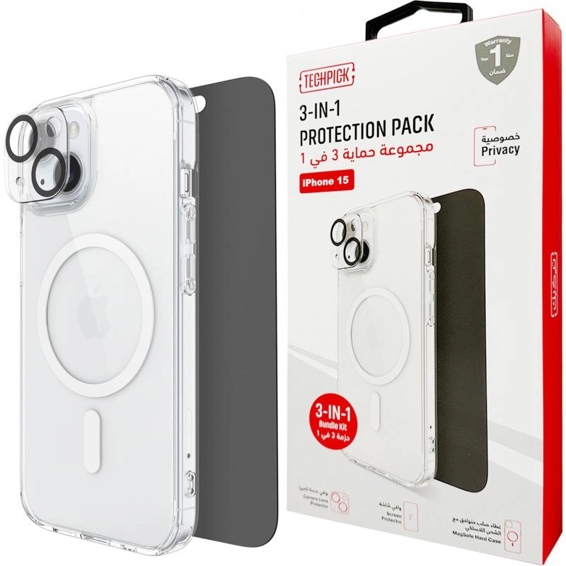 MagSafe Hard Case - Clear + Tempered Glass + Camera Lens Protector for iPhone 15 Pro