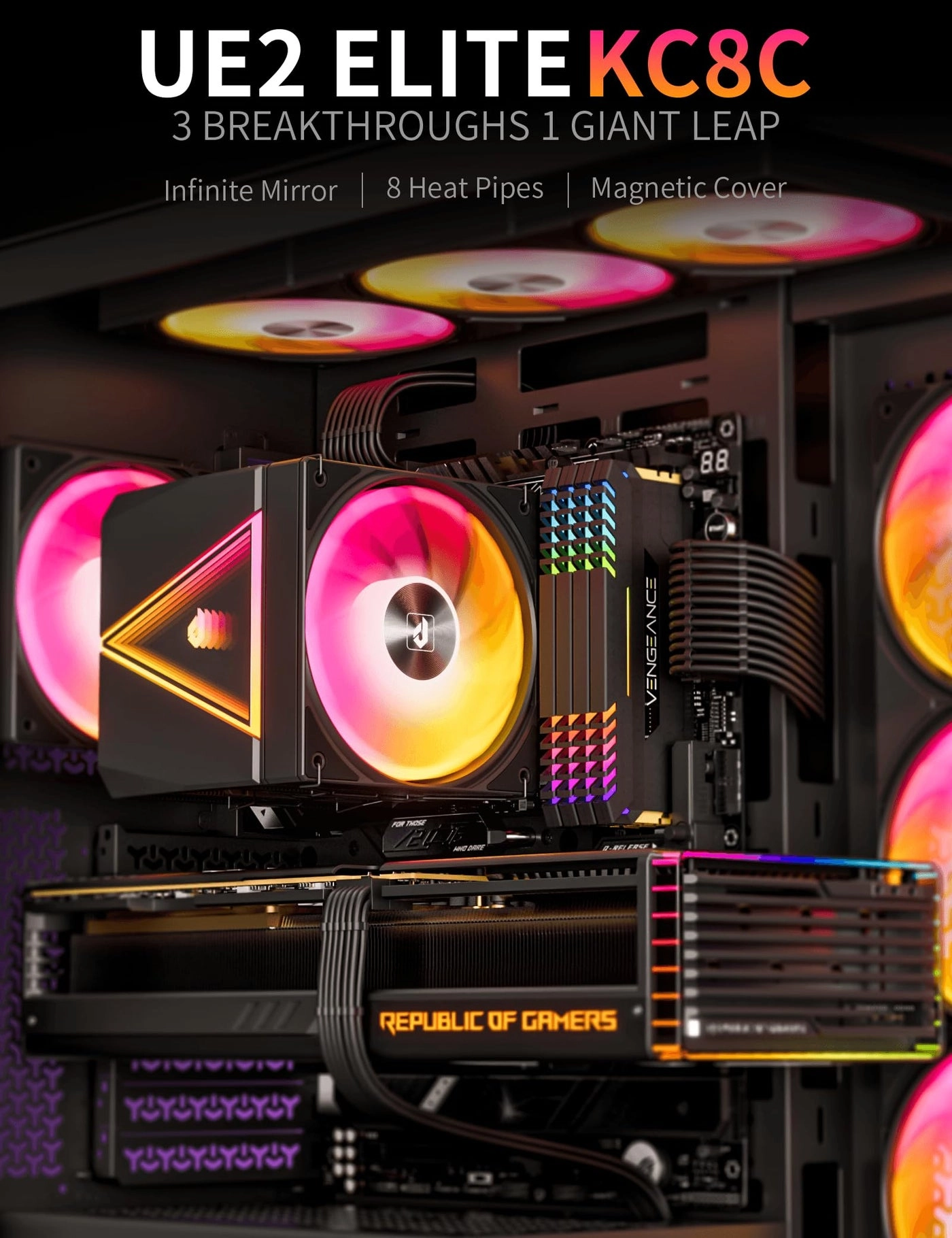 UE2 Elite KC8C - Dual Tower 120mm ARGB PWM Fan 8 Heat Pipes