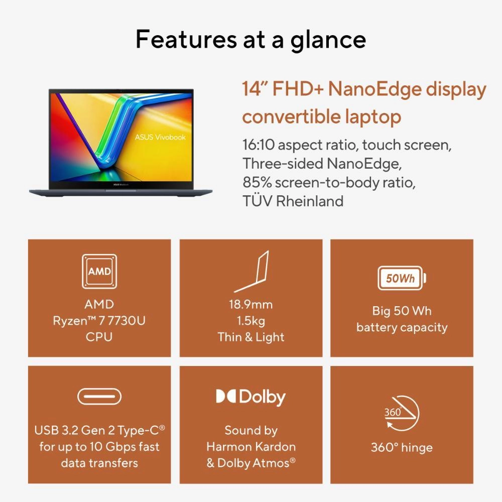 Vivobook S 14 Flip TN3402YA - 14'' Ryzen 7-7730U 16GB RAM 1TB SSD