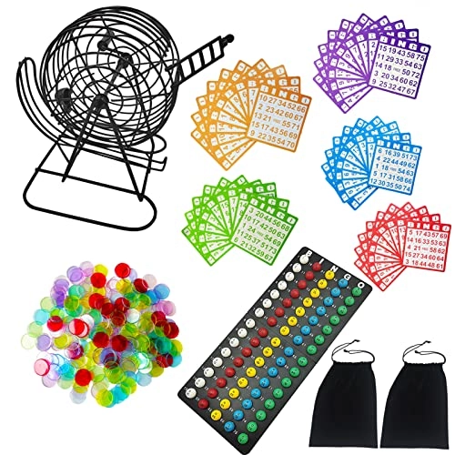Deluxe Bingo Game Set - 8 Inch 50 Paper Cards 600 Colorful Clear Chips