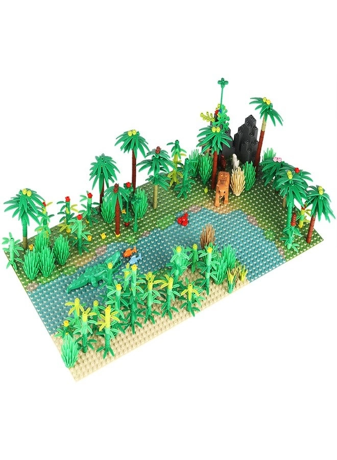 OLRMA Jungle Trees Building Bricks - 2 Base Plates (10 x 10 inch) Rainforest Plants