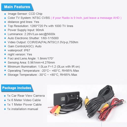 CCD car rear view camera - Night Vision Wireless 1280 x 720 pixels