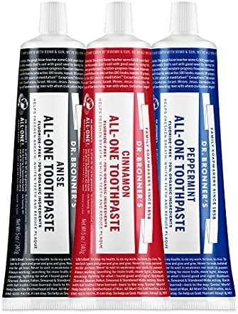 Dr.Bronner's All-One Peppermint, Cinnamon, Anise Toothpaste 5-Ounce Tube Of Each (3 Tubes Total)