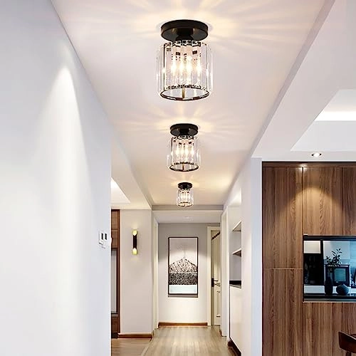 Modern Crystal Ceiling Light - LED E27 Black circle
