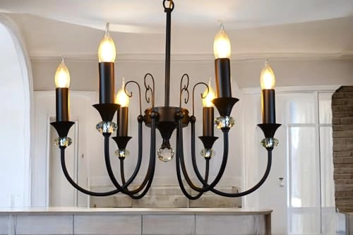 Antique Style Chandelier - Black 5 Candle Lights