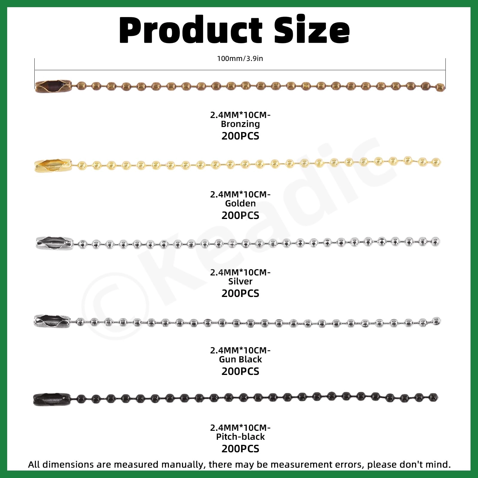 Ball Bead Chains - 250Pcs Color Assortment