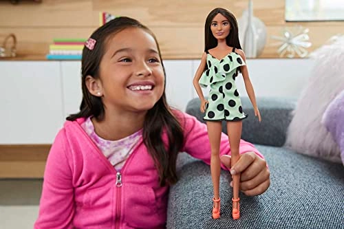 Barbie Fashionistas - Long Straight Brown Hair Polka Dot Romper Ages 3+