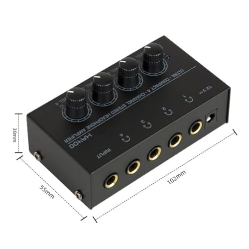 Portable Stereo Headphone Amplifier - Quad Independent Outputs 6.35mm Jacks