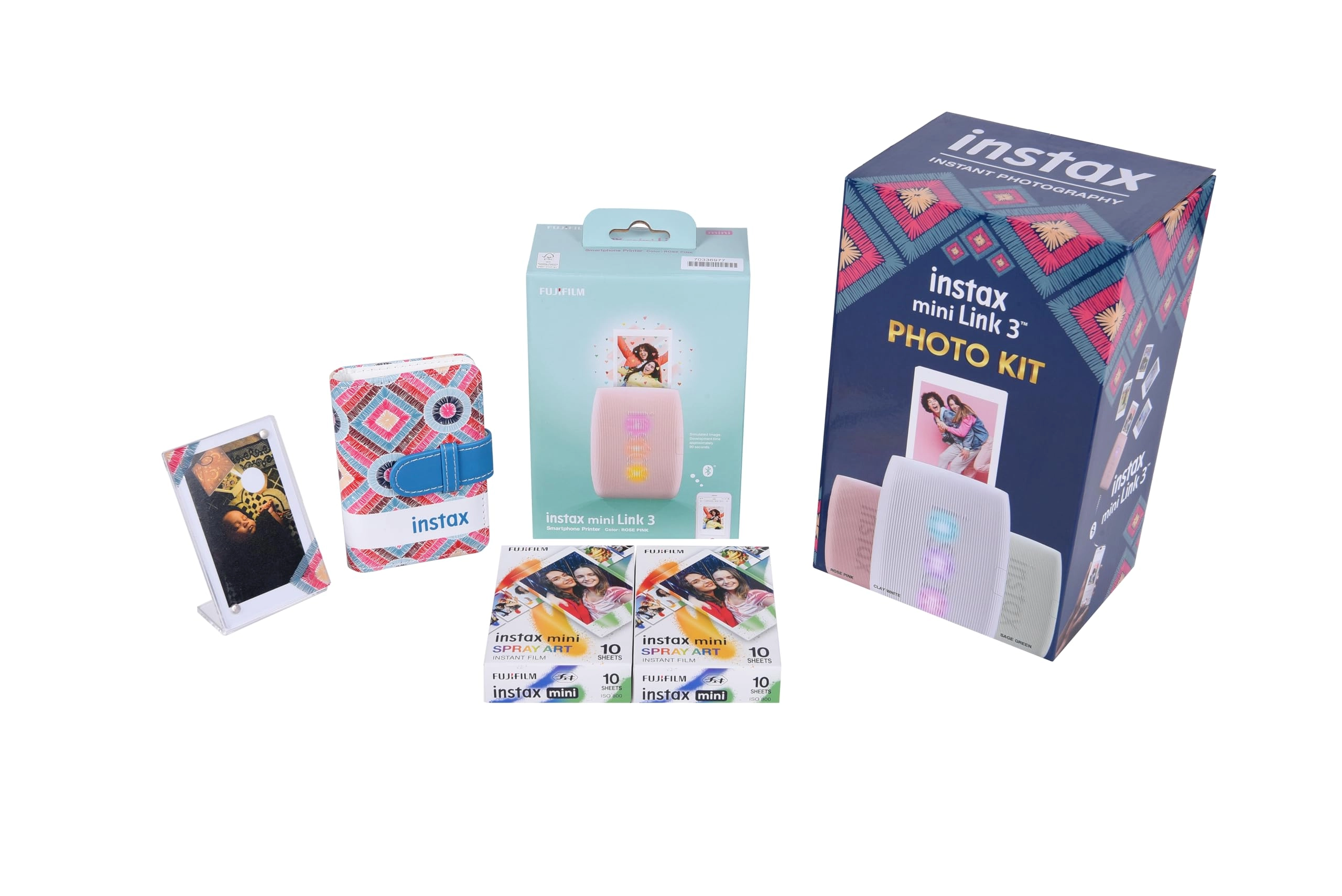 Instax Mini Link 3 - Smartphone Printer + Protective Case + INSTAX MINI Instant Film - 20 Sheets + Hanging Photo Frames + Microfiber Cleaning Cloth