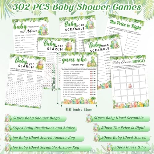 Dinosaur theme baby shower games - 302 Pcs 6 - 15 years English