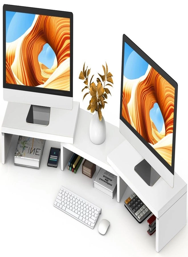 Dual Monitor Stand Riser - 2 Monitors 3 Shelf