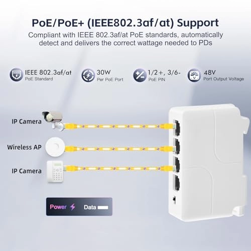 PoE Extender - 4 ports 24W 44-57V IEEE802.3af/at 10/100Mbps
