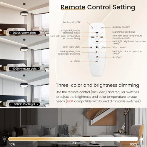 Round LED Chandelier - 3000K–6000K Dimmable