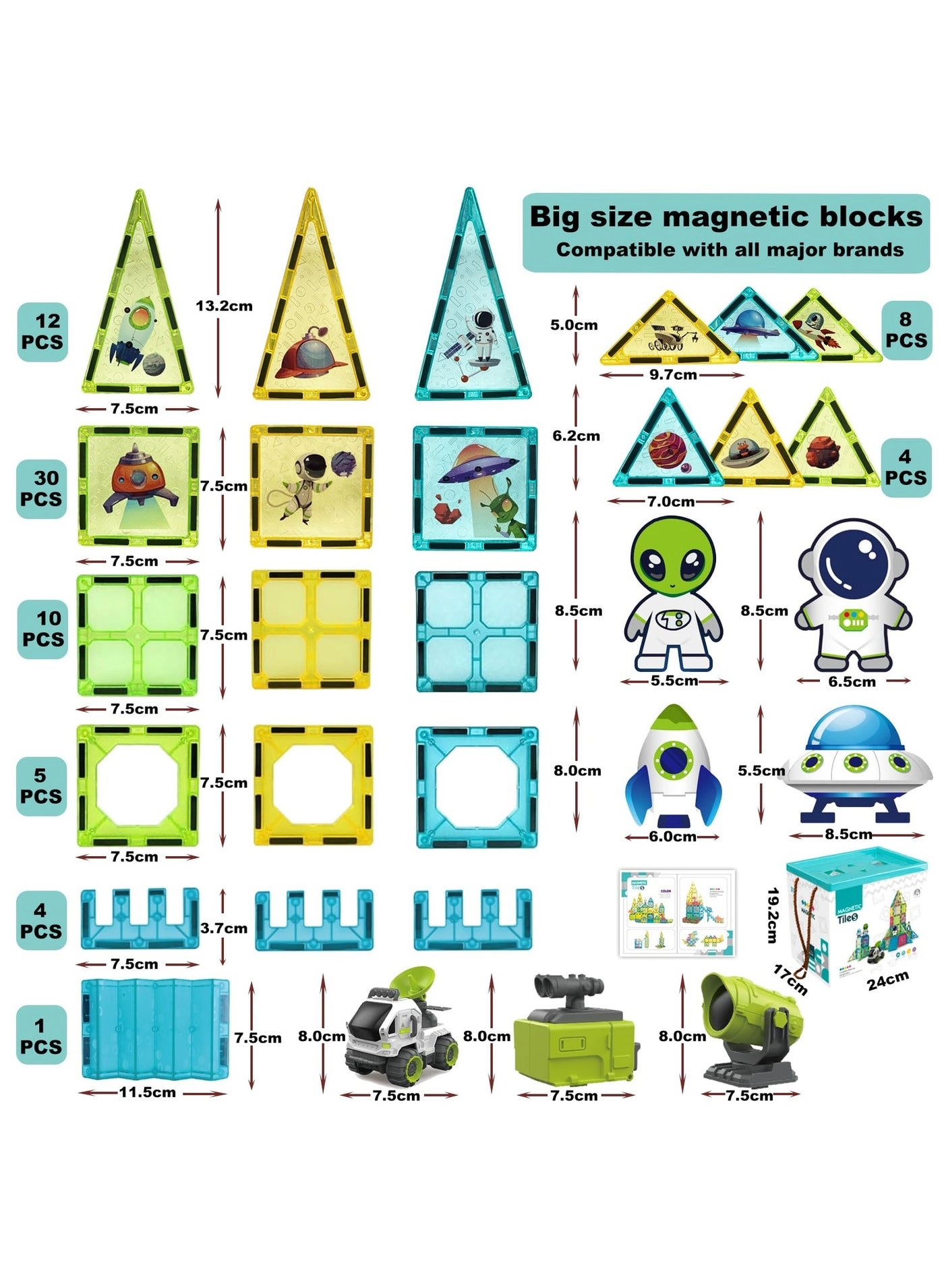 Space Adventure Magnetic Building Tiles - 3 years+