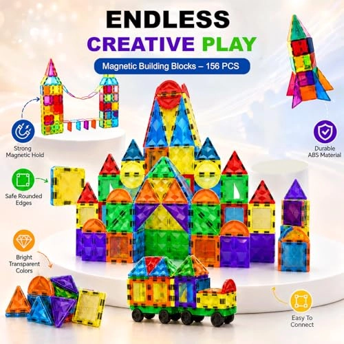 Magnetic Building Set - Castle, Train, Robot Figure, Tree, Tower / House Building/Castle 156 pcs
