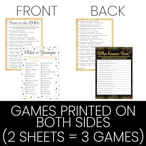 Who Knows Best + Older or Younger + Born in the 1940s Trivia - Adult 3 pieces