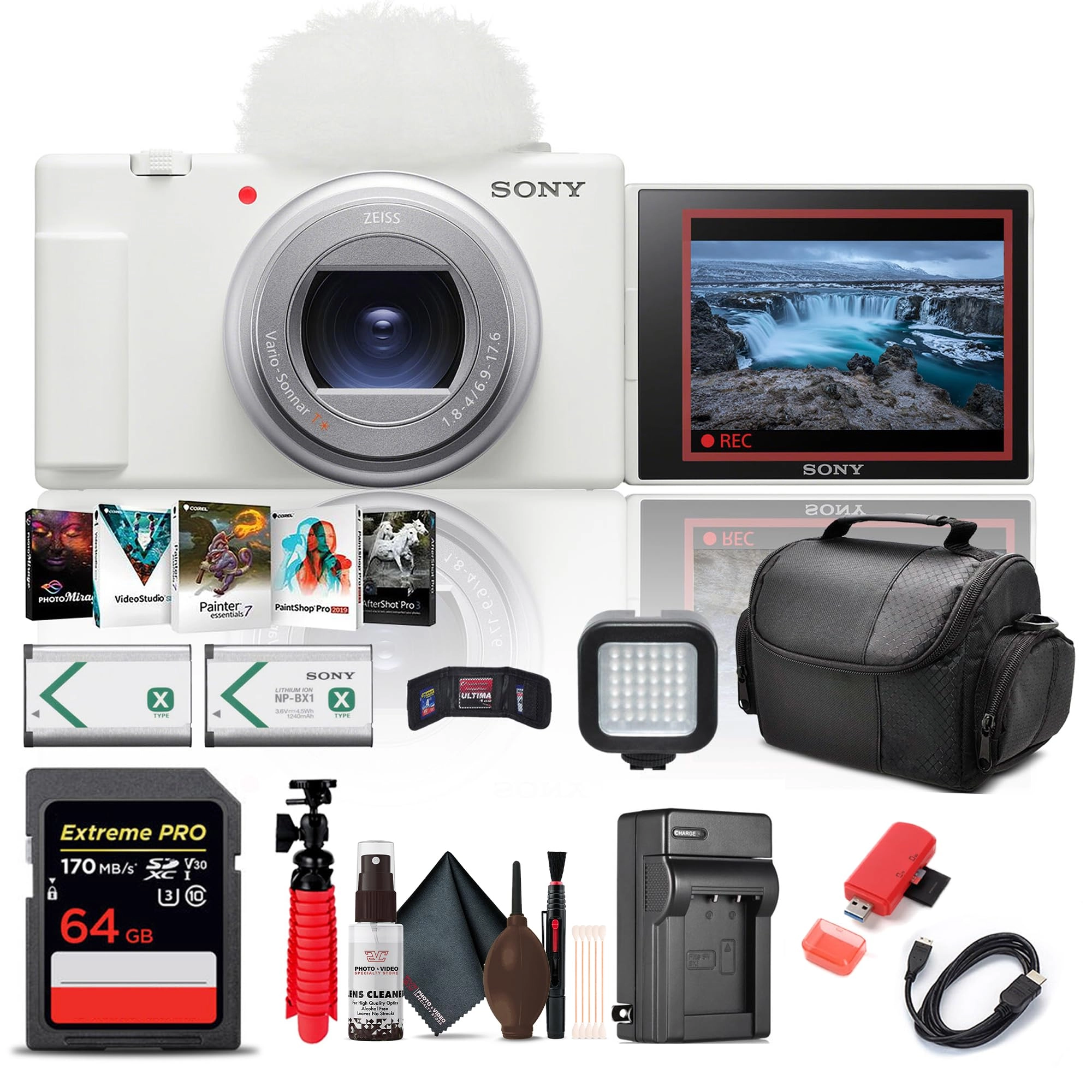 Sony ZV-1 II + 64GB Extreme PRO + Photo Software + NP-BX1 Battery + Memory Card Reader