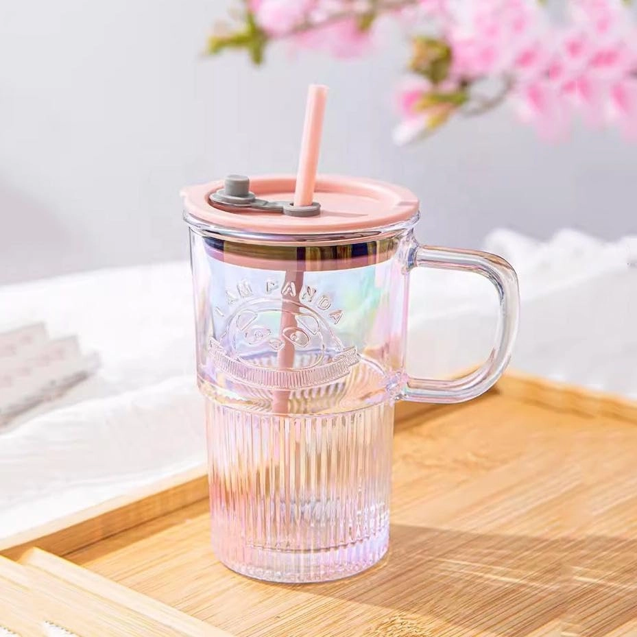 Panda Cartoon Pattern Glass Tumbler - 1 pcs - 420 ml