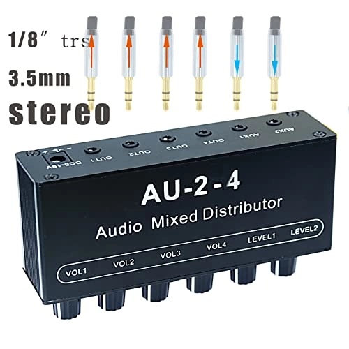 1/8" aux Input Mixing 2 in 4 Channel Headset Box Headphone Amplifier