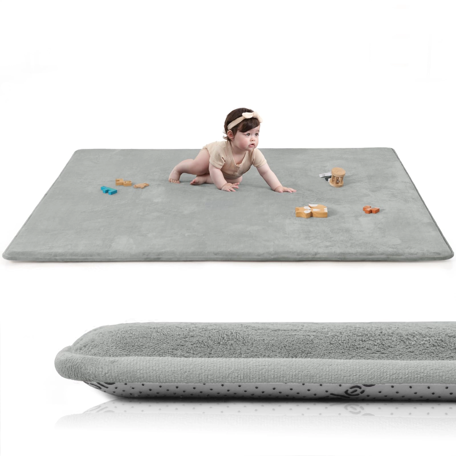Baby Play Mat - 59"×71" 1.3" Thick Light Grey