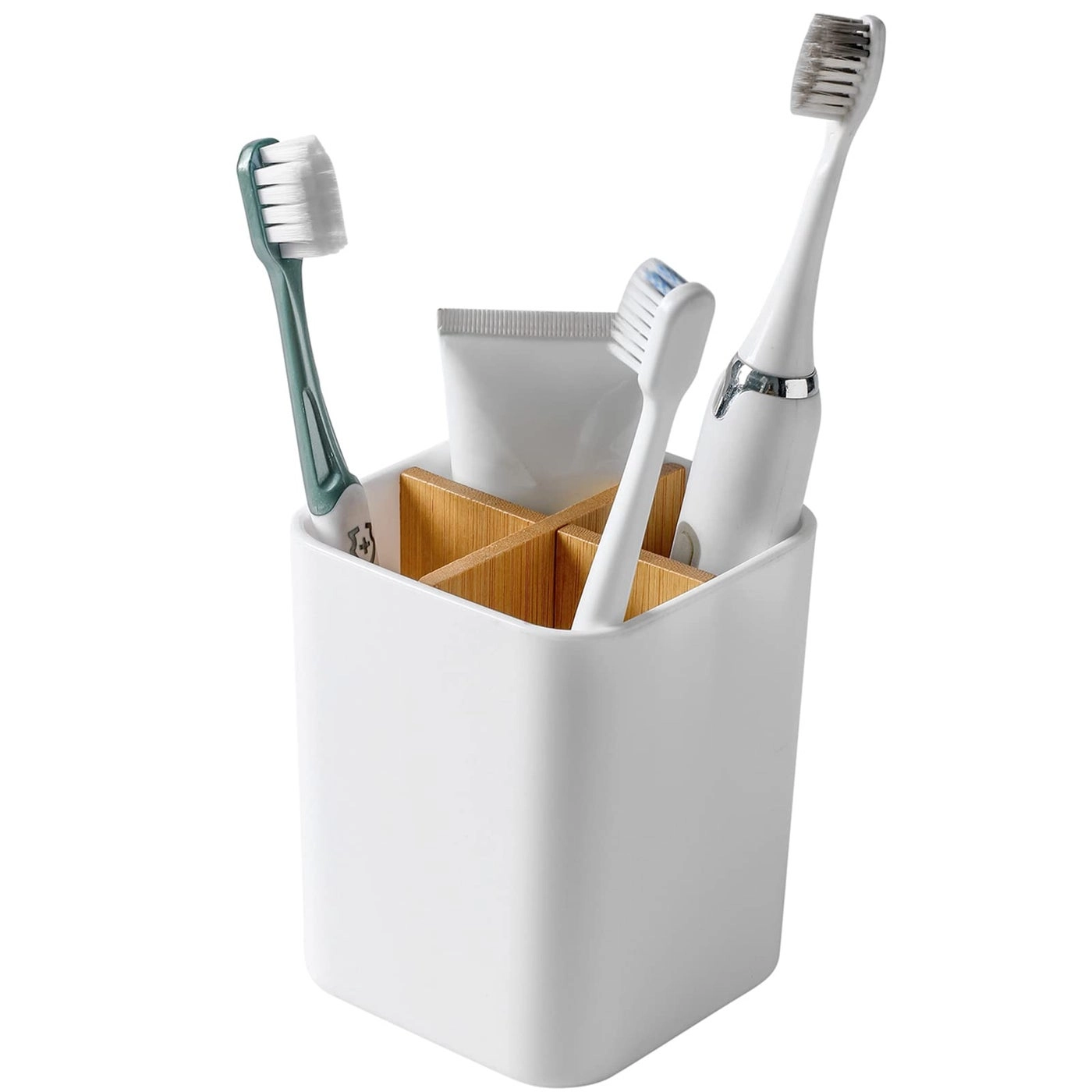Heagoale Bamboo Toothbrush Holder - 4 Slots White