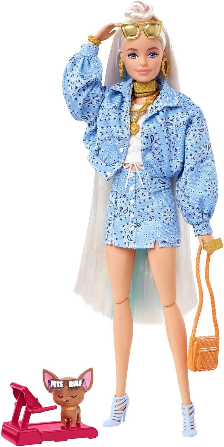 Barbie Extra Doll - Extra-long blonde hair with blue tips Pet Chihuahua Ages 3+