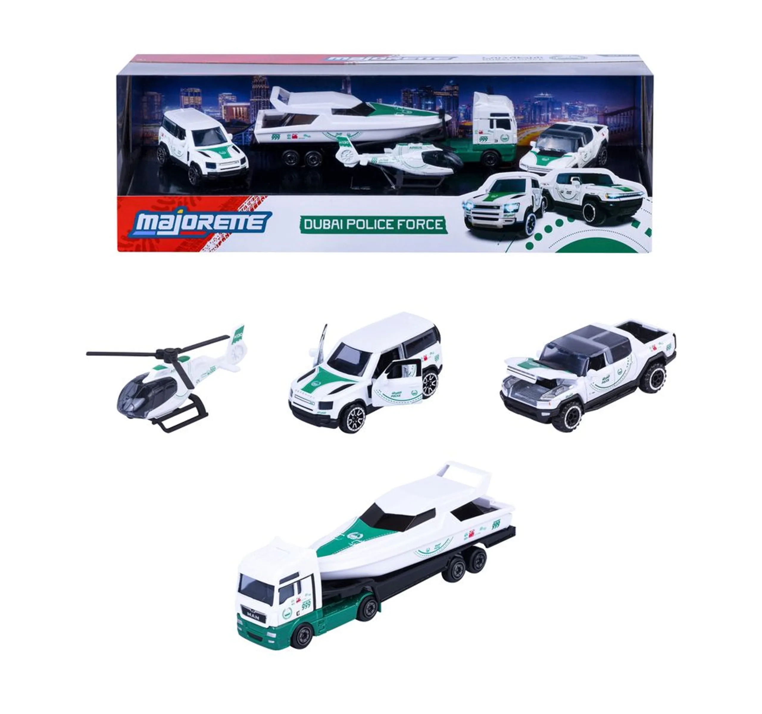 Land rover Defender + GMC Hummer + Helicopter + Truck - 1:64 4 pcs