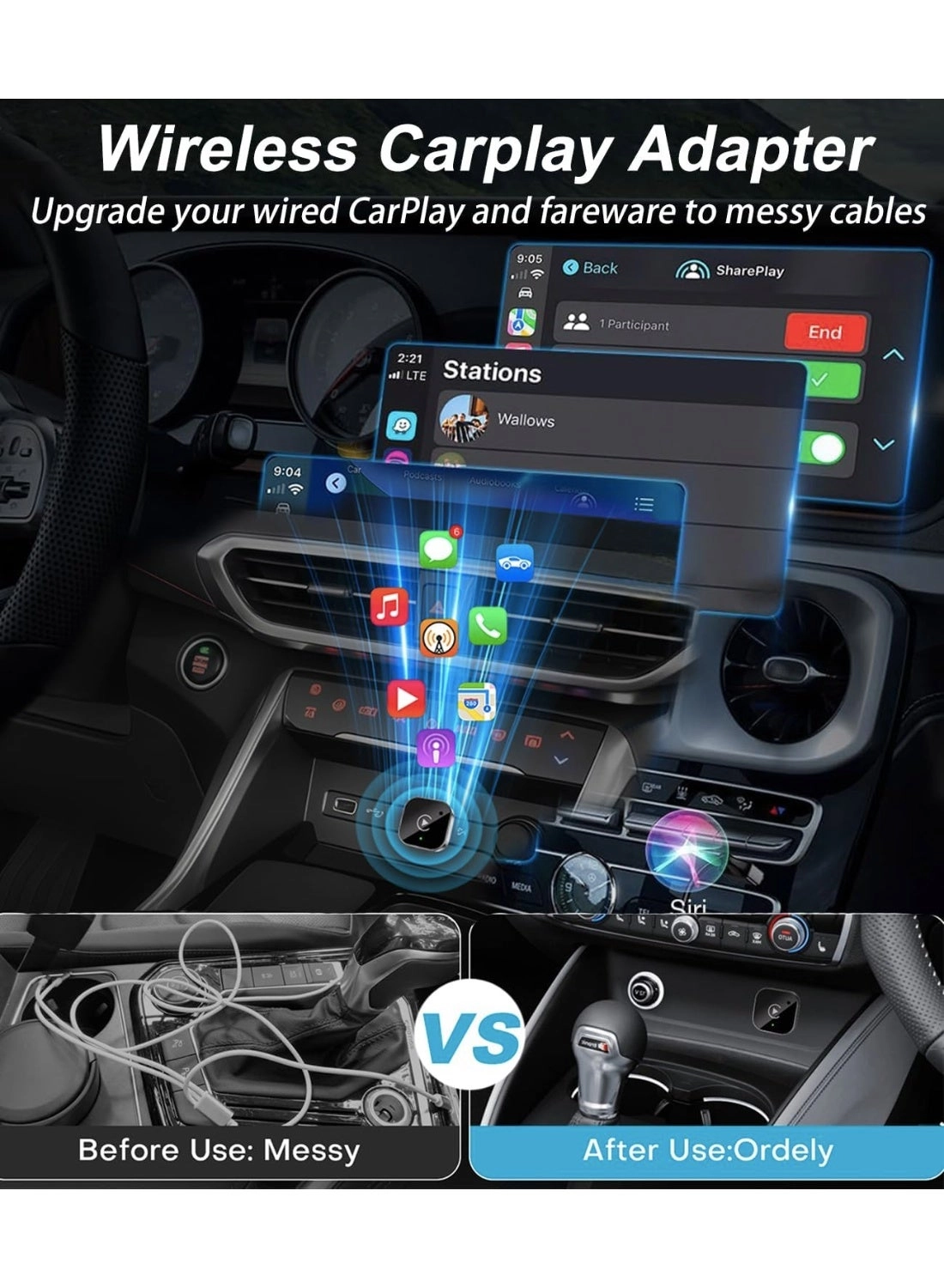 2-in-1 wireless Carplay Adapter - Android Auto Mini