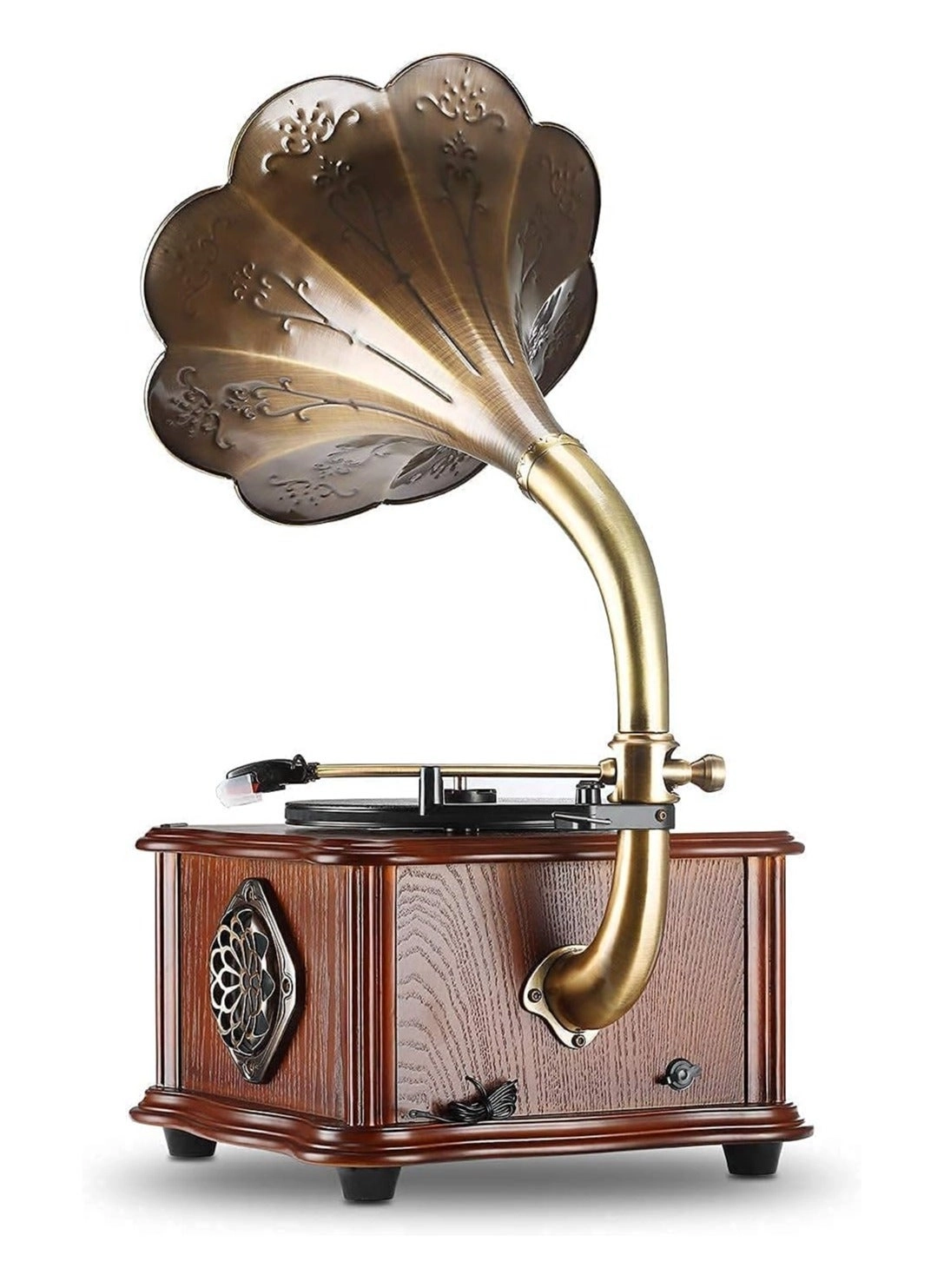 Retro All-in-One Gramophone - 33/45 RPM Wood/Copper