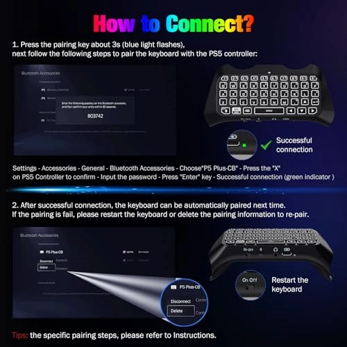 RGB Backlight Keyboard - Bluetooth PS5