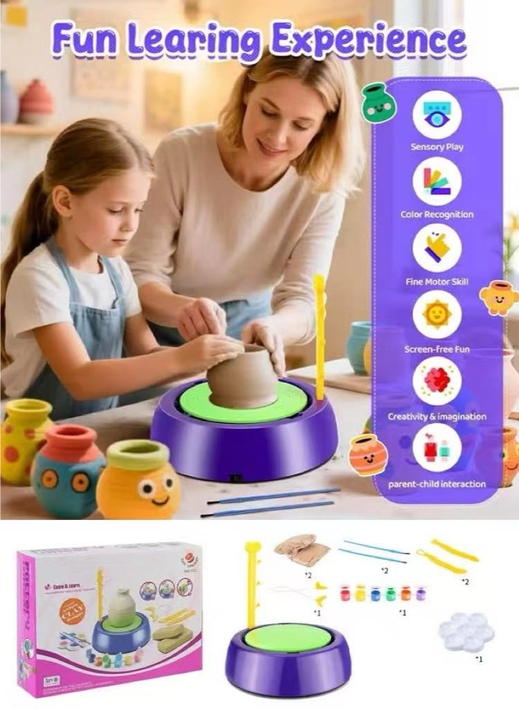 Goolsky Pottery Wheel - Complete + Painting Kit - for Beginners + Modeling Clay + Sculpting Tools