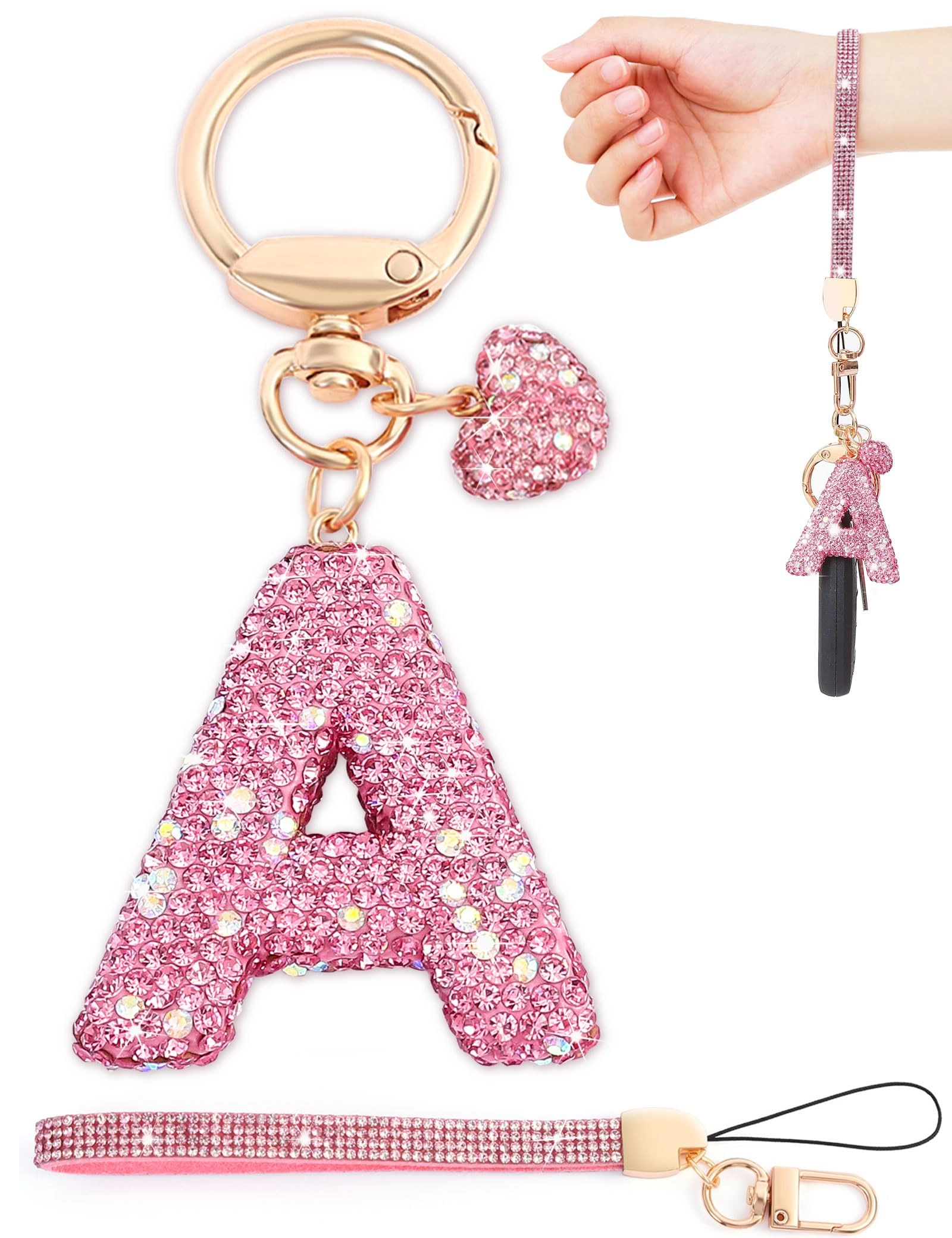 Initial Keychain - L Purple Rhinestone