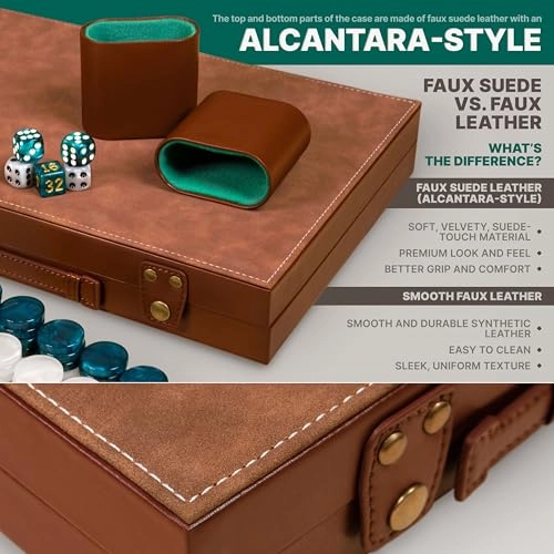 Backgammon Set - Green Edition Cognac Alcantara Case Velvet Interior