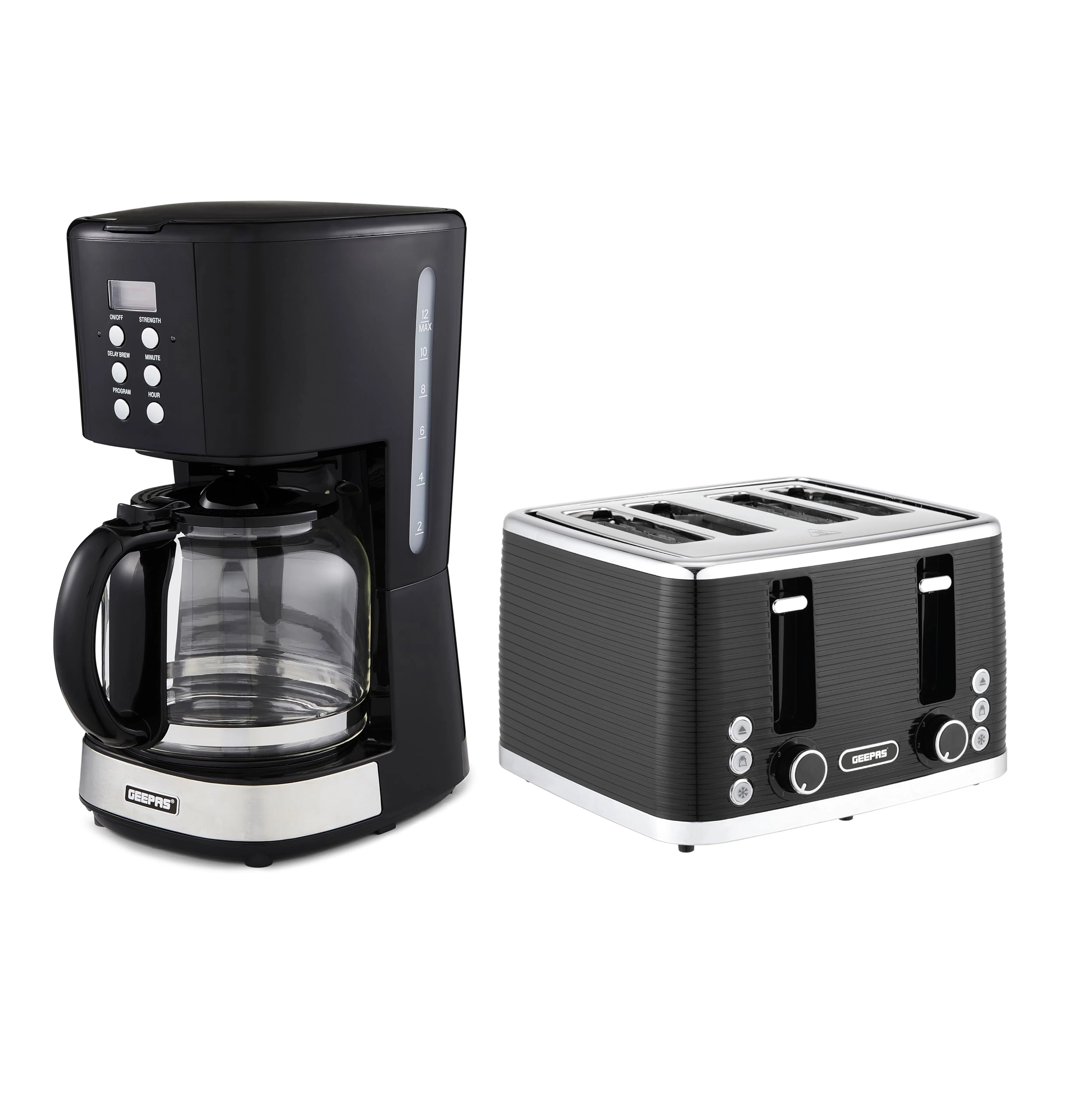 GEEPAS Filter Coffee Machine - 1.5L + 4 Slice Toaster - 4 slice(s)
