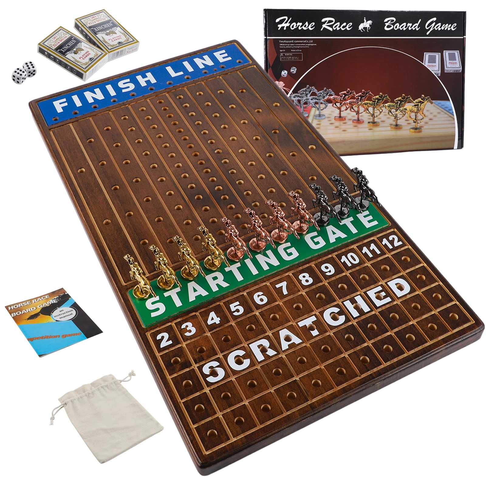 Horse Race Board Game - 11 Horses 4 Dice Solid Wood