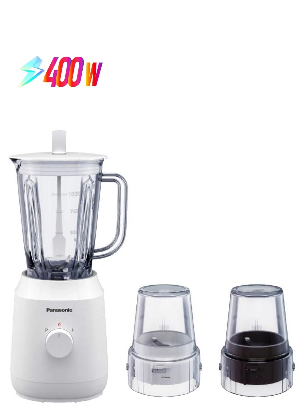 Panasonic Countertop blender - 2 Dry Mills, Plastic Jug, White/Clear