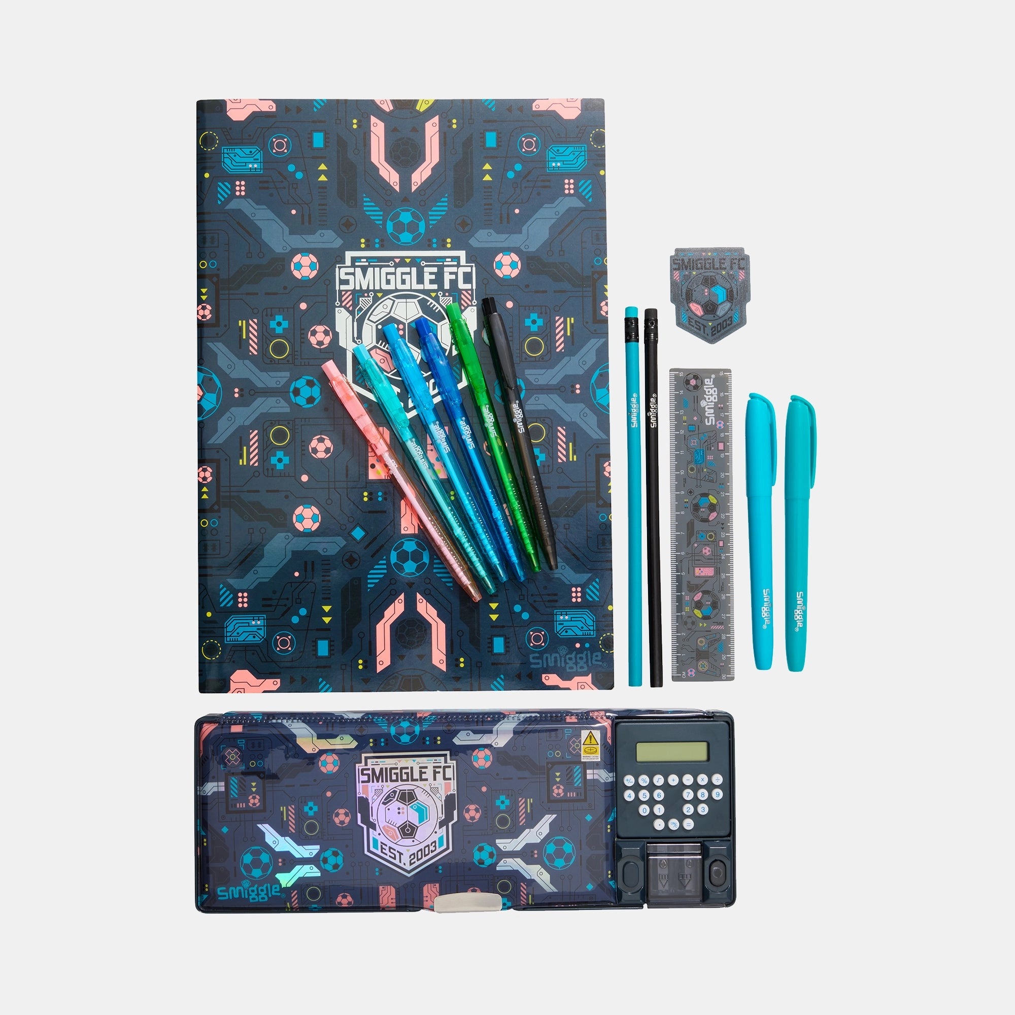 Smiggle Zip Pencil Case + Pop Out Pencil Case + A4 Exercise Book + Colour Pencils + Graphite Pencils + Highlighters + 15Cm Ruler + Eraser
