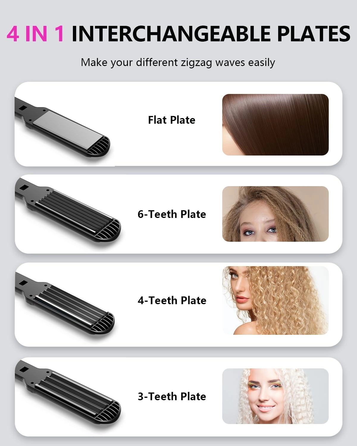 Hair Crimper Waver - 4 Interchangeable Ceramic Plates Auto Temp Control