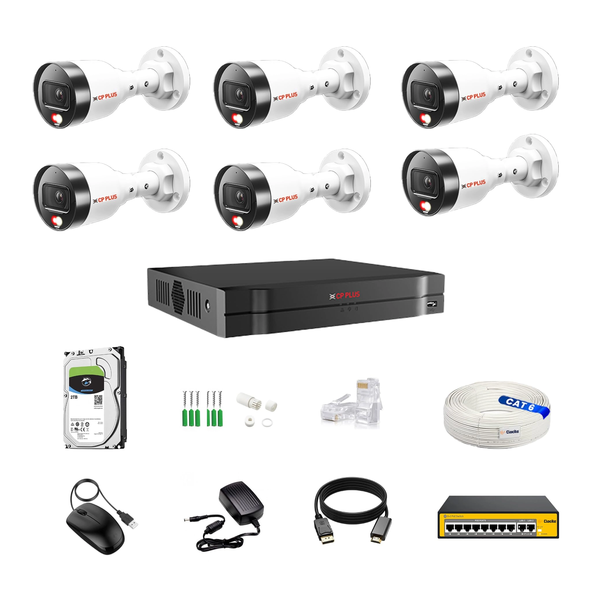Aditya Infotech Ltd illumax 8 CH AI NVR + illumax 4MP Dual Light Bullet IP Camera + 2 TB Hard Disk + 8+2 POE Switch + CAT 6 Cable
