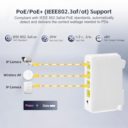PoE Extender - 4 ports 24W 44-57V IEEE802.3af/at 10/100Mbps
