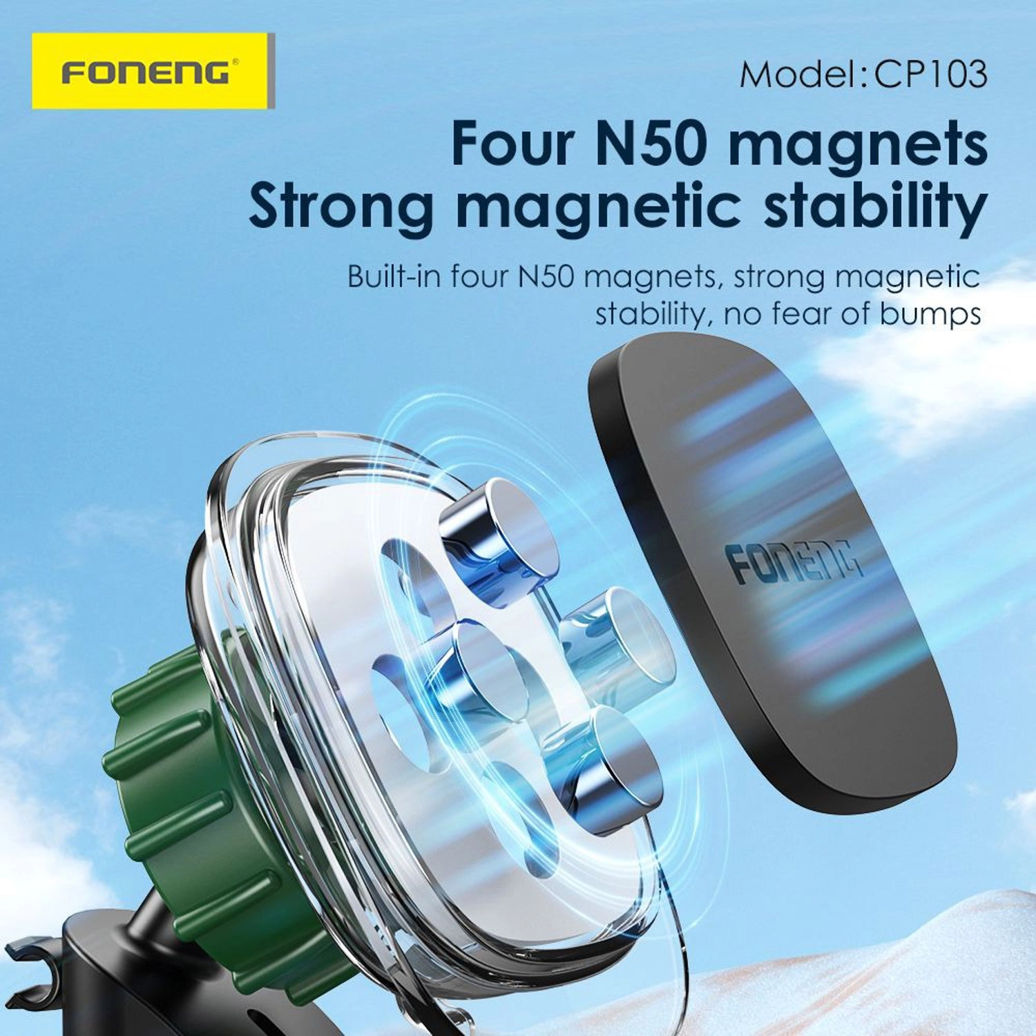 Magnetic Dashboard Car Phone Holder - 360-Degree Rotation