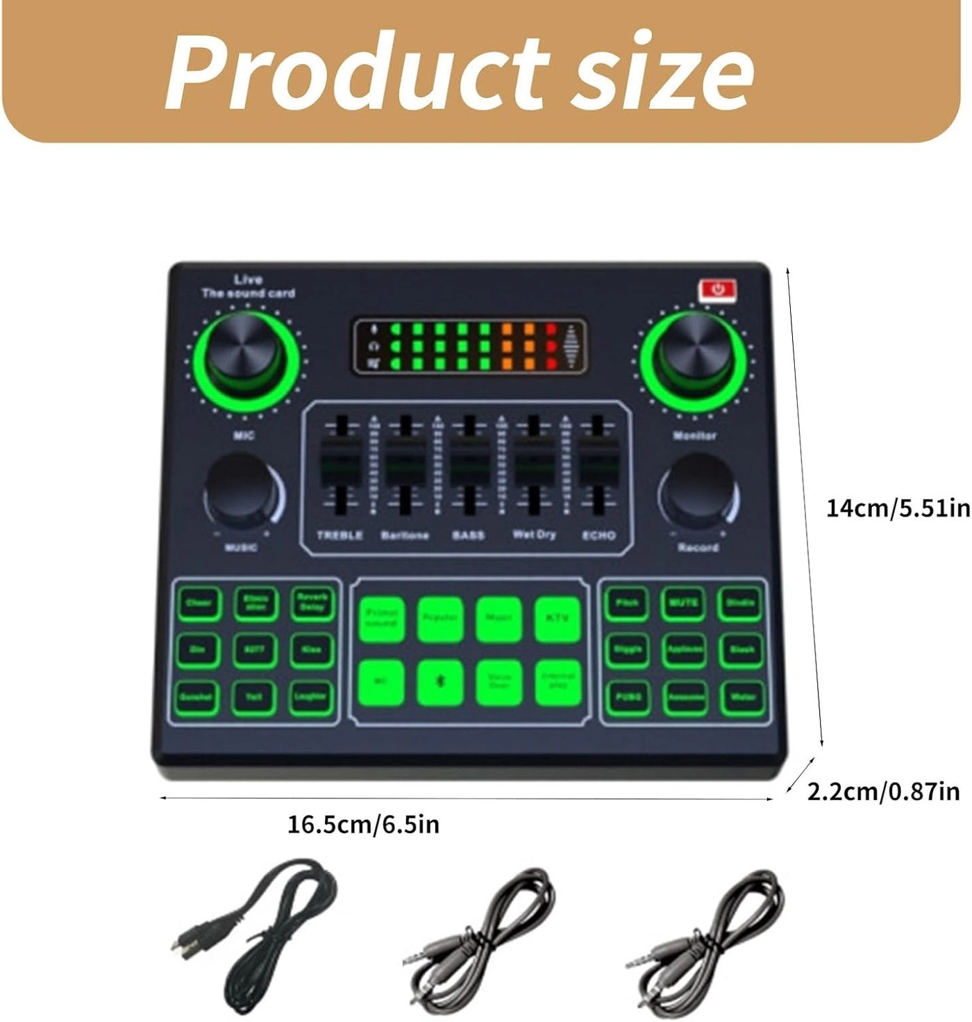 Voice Changer Sound Card - 12 FX Dual Mic Input USB Bluetooth