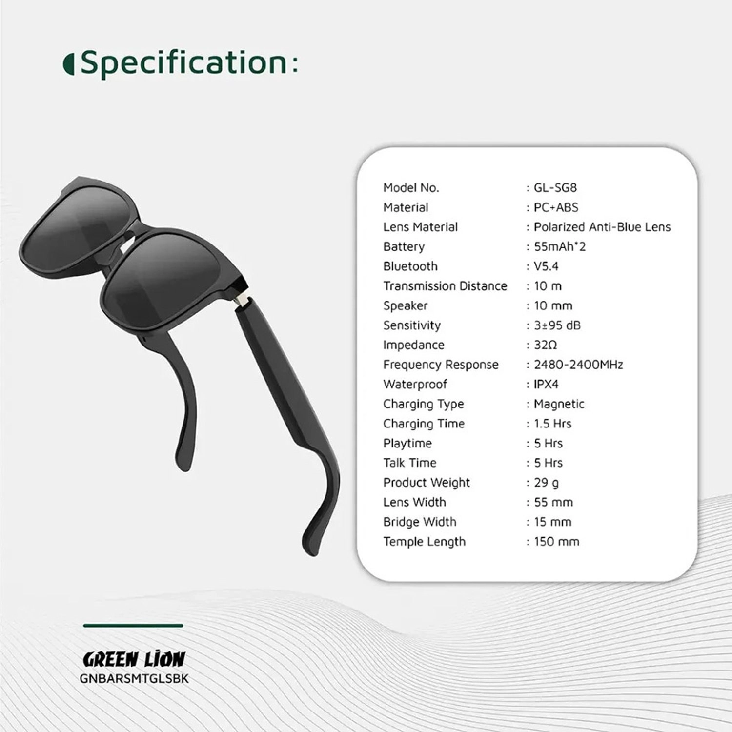 Barcelona Smart Audio Glasses - Bluetooth 5.4 5 Hours Magnetic Charging