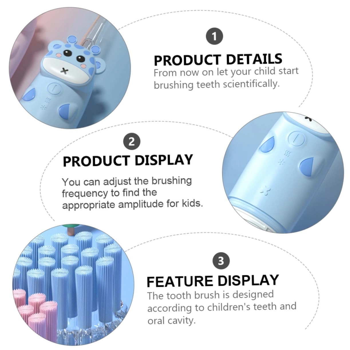 Kids Sonic Electric Toothbrush Set - Colorful Light Sky Blue Ergonomic Design