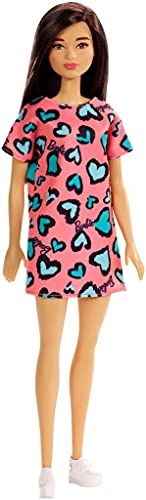 Barbie Doll - Brunette Pink and Blue Heart-Print Dress Platform Sneakers Ages 3+