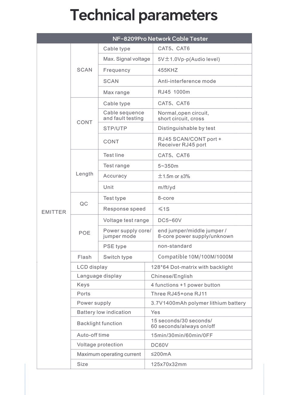 NF-8209Pro - Network Cable Tester PoE