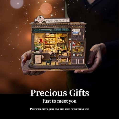 Coffee Shop Miniature House Kit (K-1083) - LED Light 3D Wooden Bookends