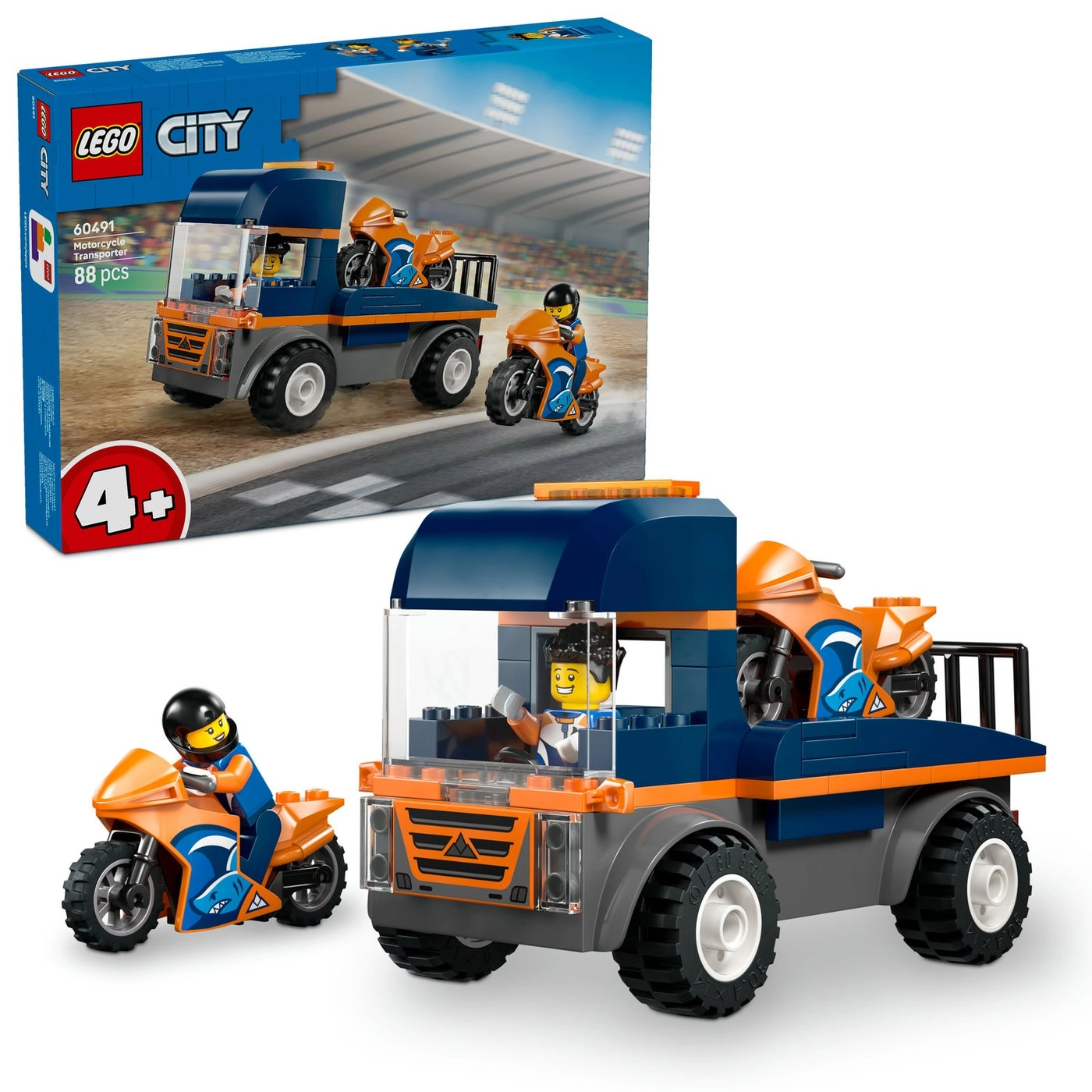 City Motorcycle Transporter - Flatbed Truck 2 Motorbikes (60491)
