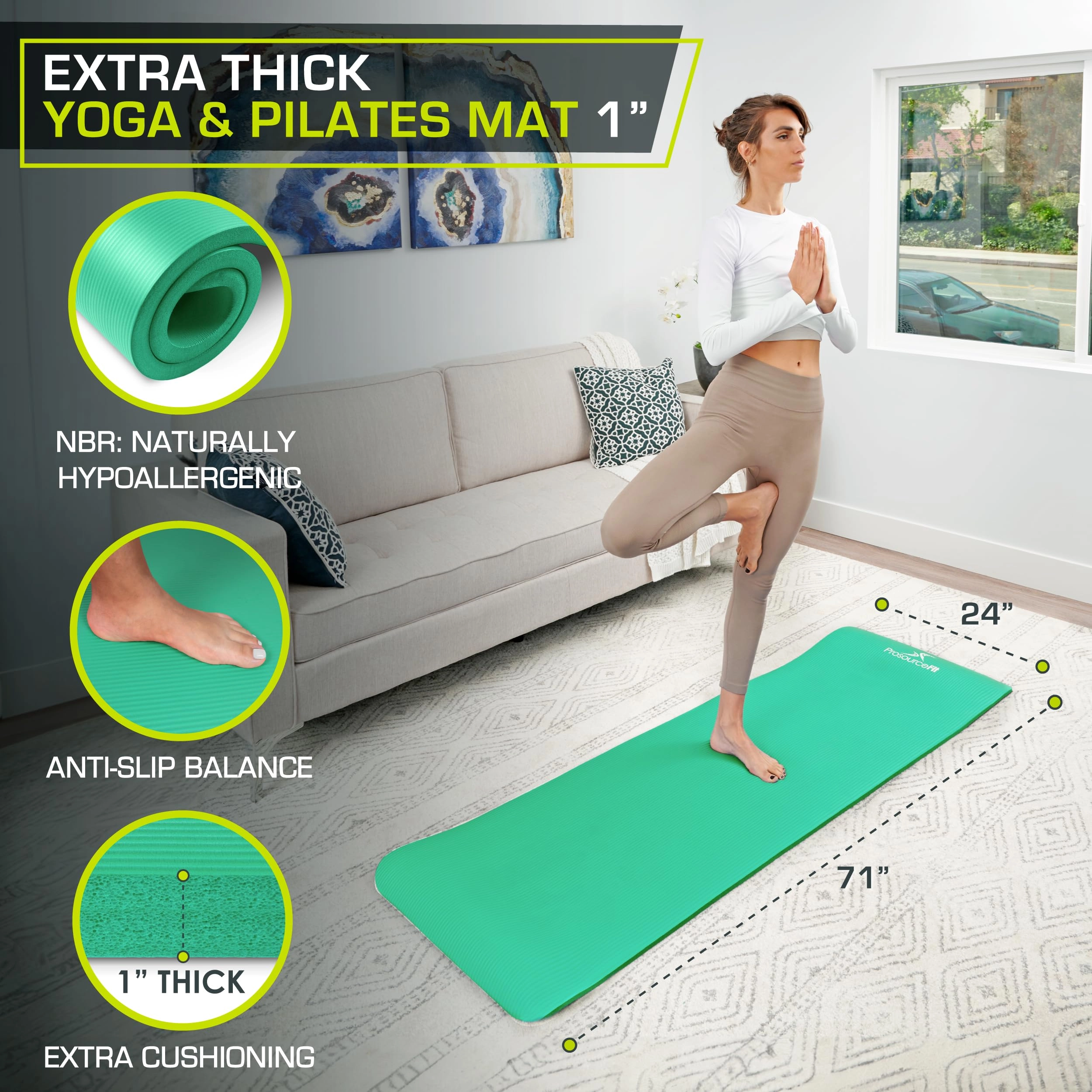 Extra Thick Yoga and Pilates Mat - Nitrile Butadiene Rubber 0.5 & 1-in